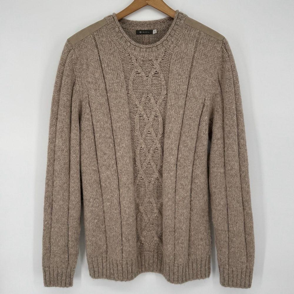 Men’s Sol Baby Alpaca Crewneck Sweater L Suede Trim